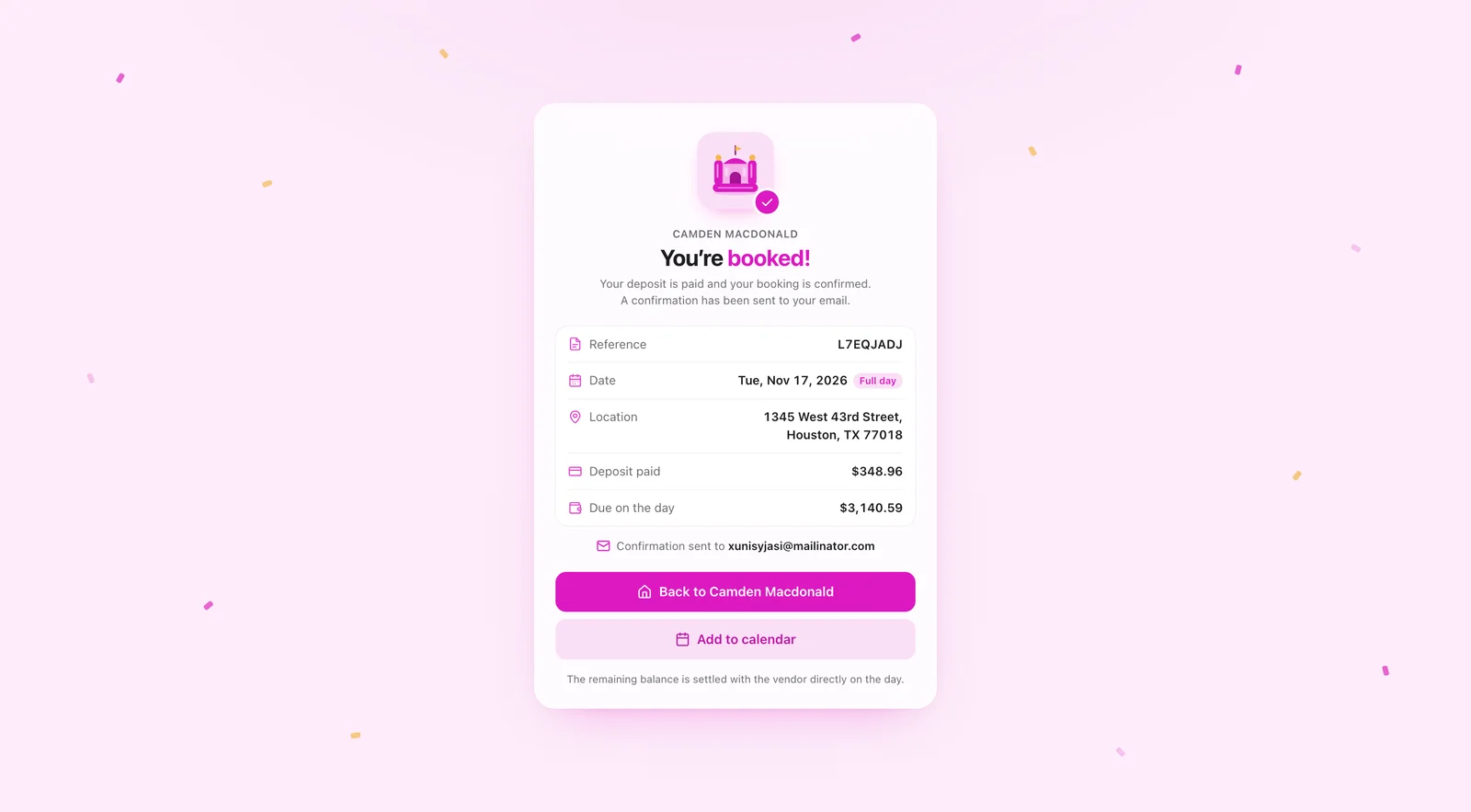 Storefront: booking confirmed