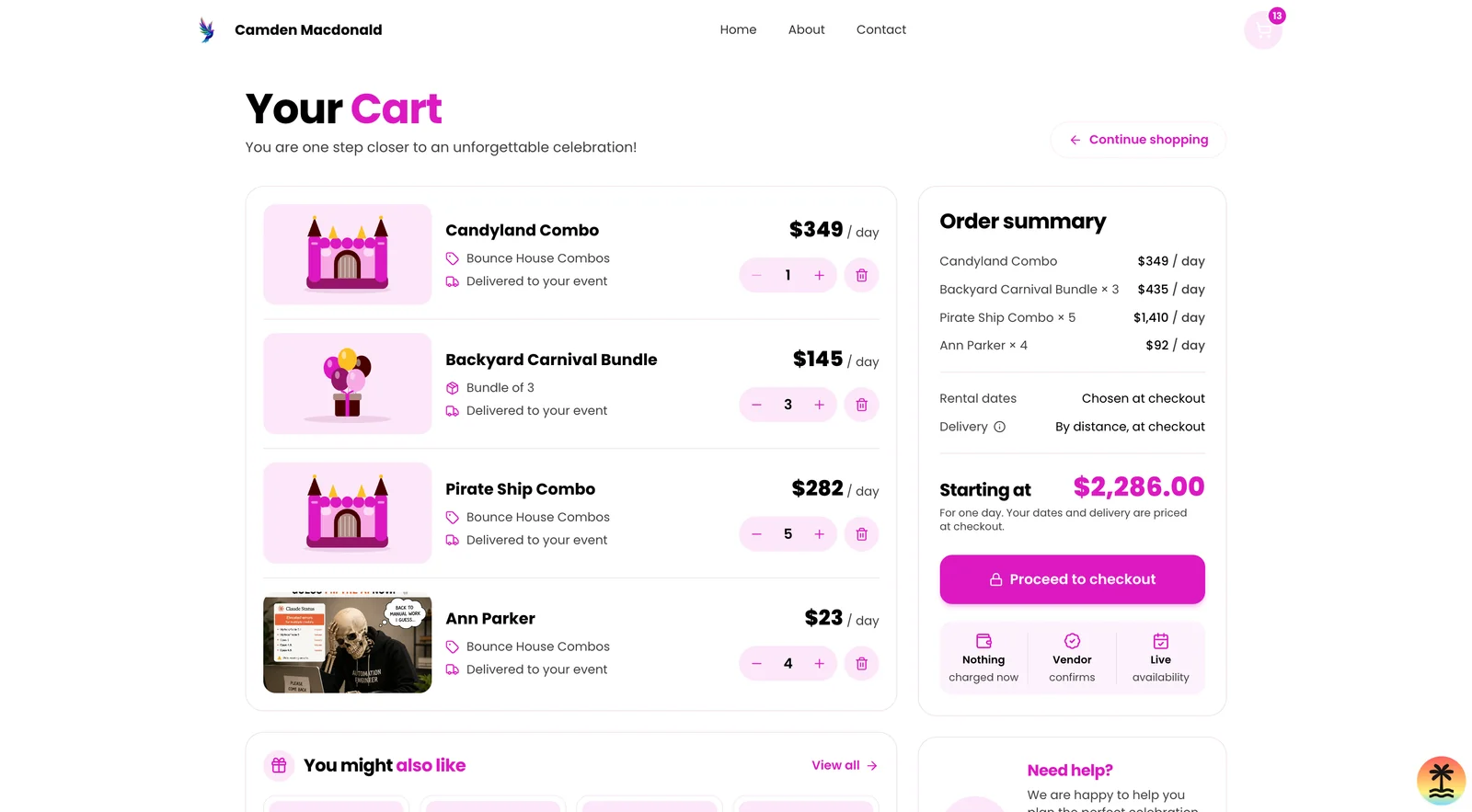 Storefront: cart with order summary