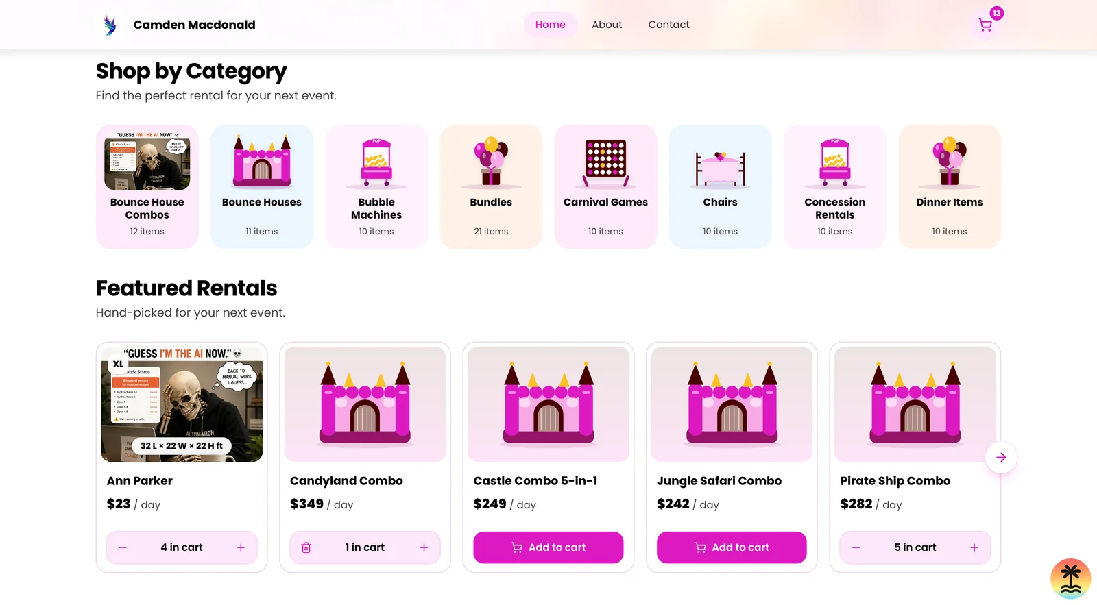 Storefront: shop by category and featured rentals