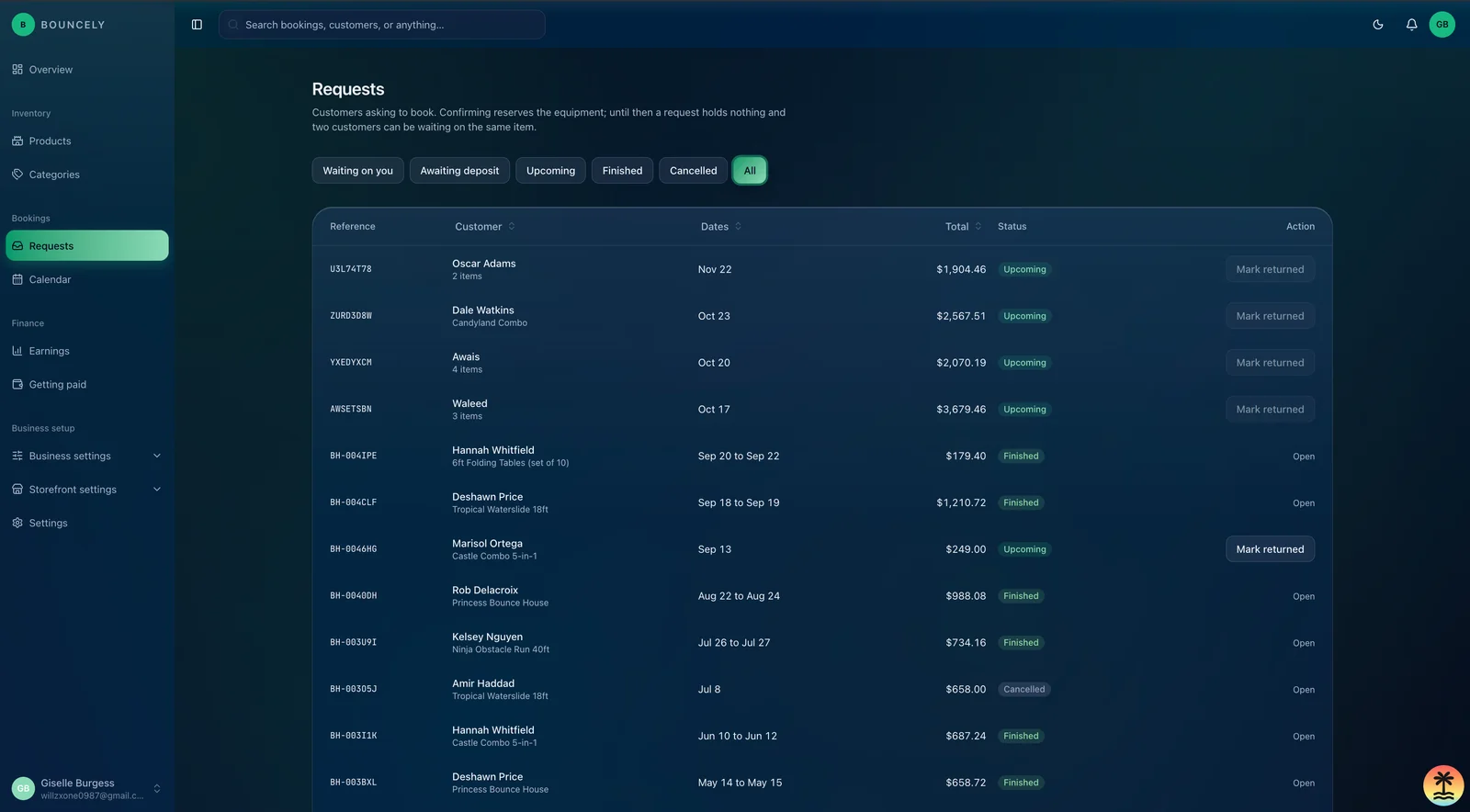 Vendor portal: booking requests queue