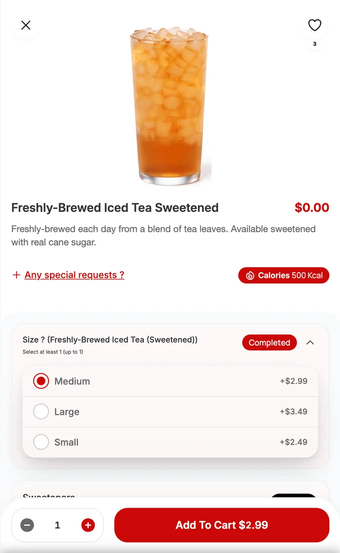 Customer app: item detail with options