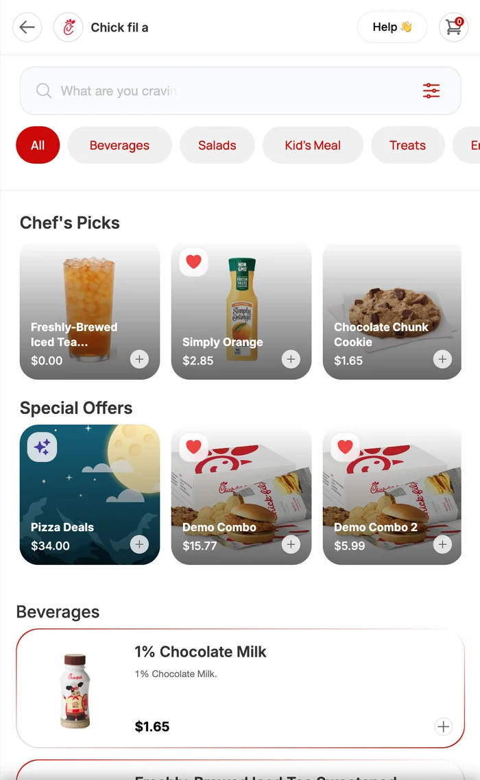 Craiveco customer app: digital menu with chef's picks and categories