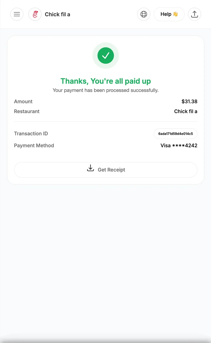 Customer app: order paid confirmation