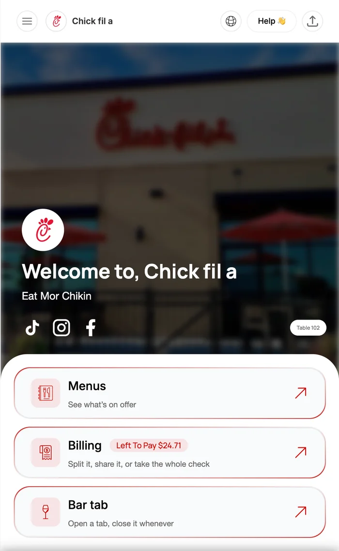 Customer app: restaurant welcome screen