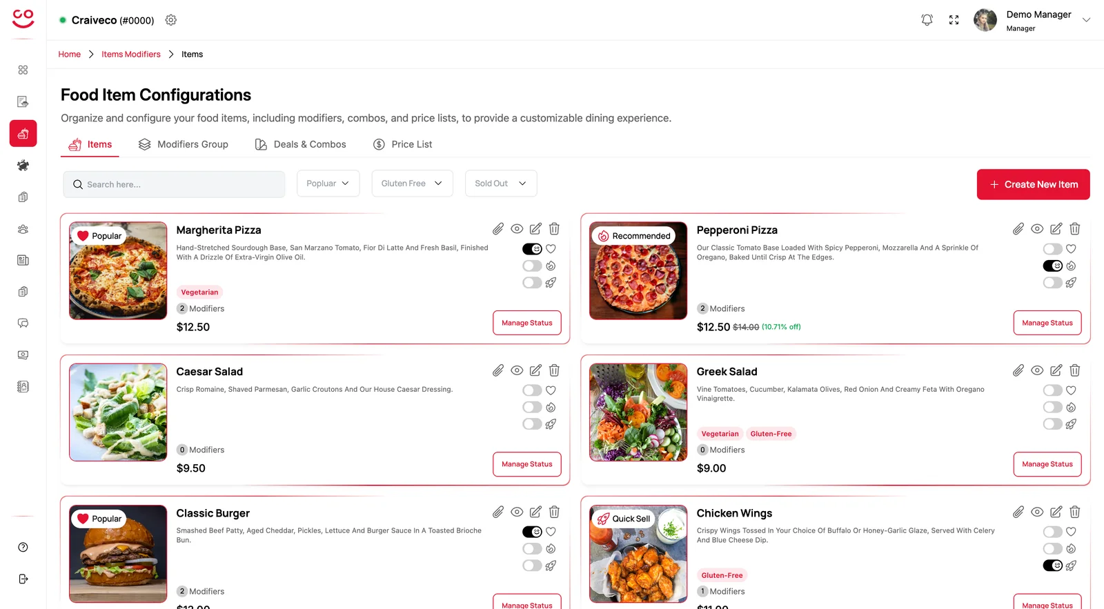 Restaurant app: food item configuration