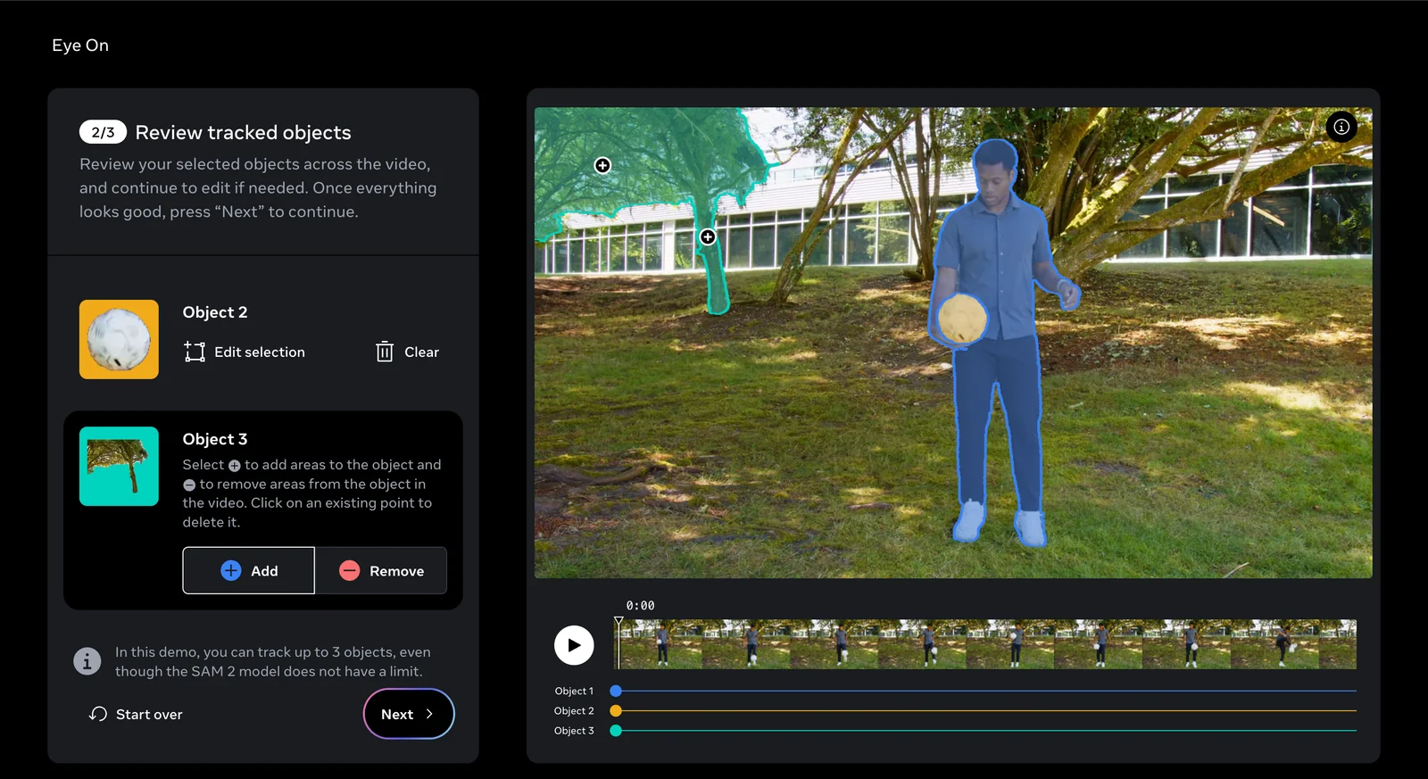 EYE-On app: reviewing tracked objects across the video timeline