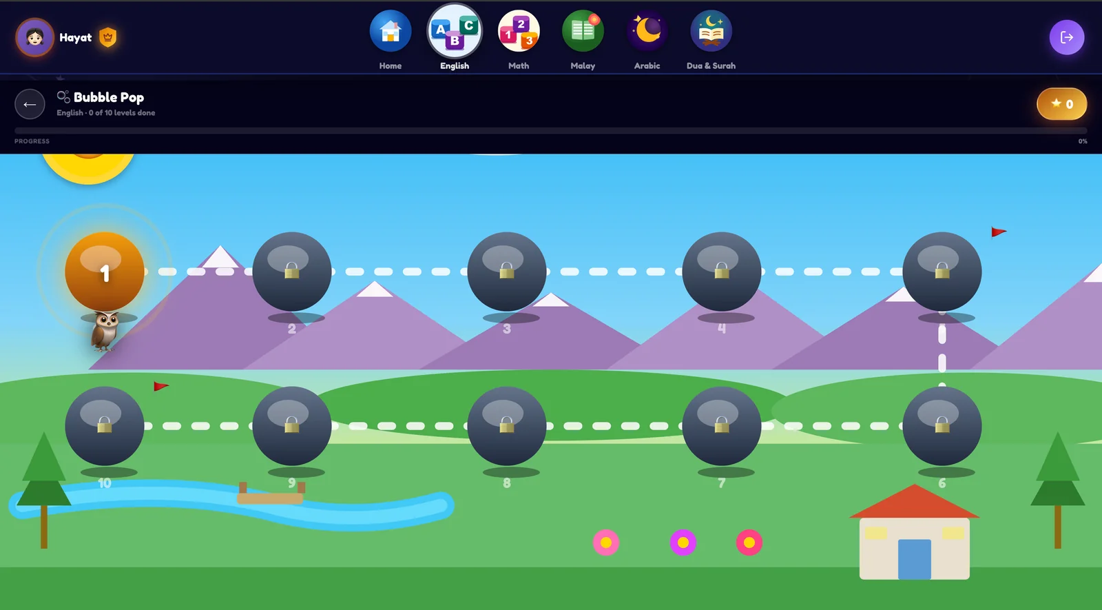 Bubble Pop level map with locked and unlocked levels