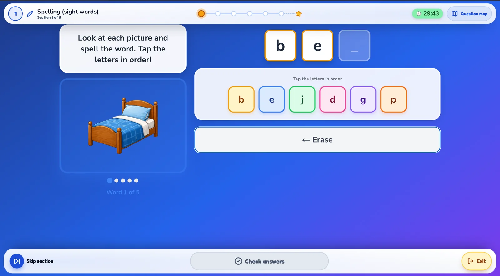 Spelling game: tap the letters in order to spell the pictured word