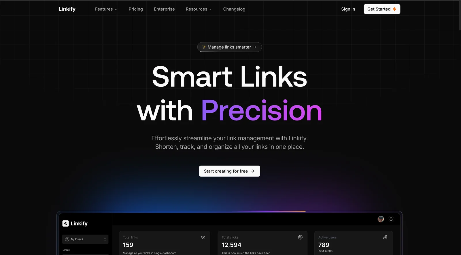 Linkify landing page: Smart Links with Precision